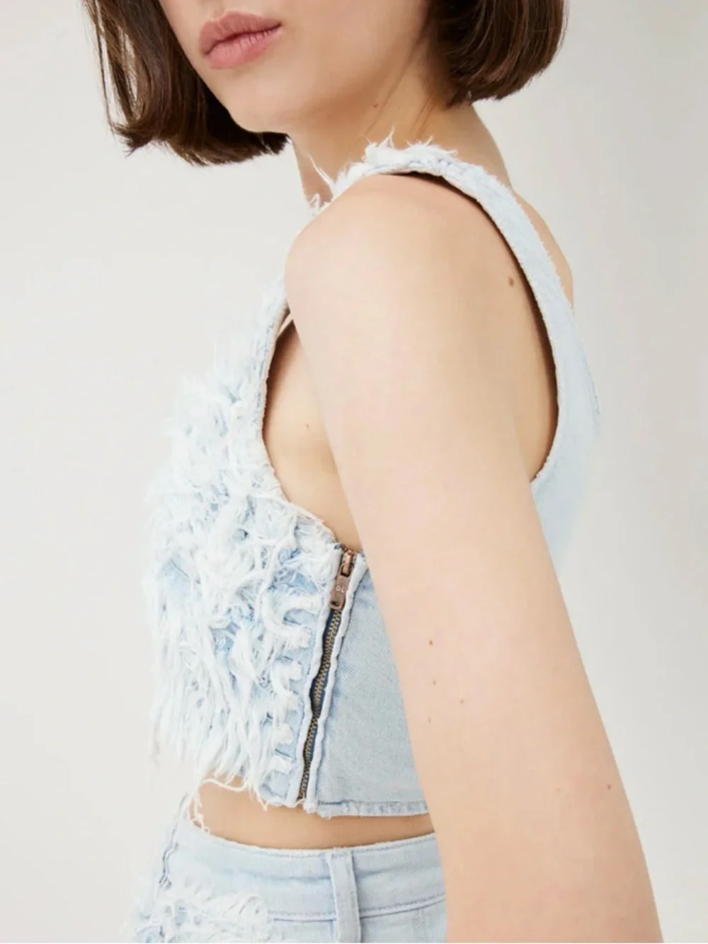 KseniaSchnaider + DL1961 Tank Top in Denim Fur Size L $249 - Picture 2 of 6